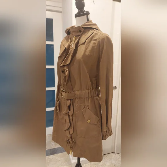 Tory Burch Tan Ruffle Front Trench Coat - Picture 5 of 10